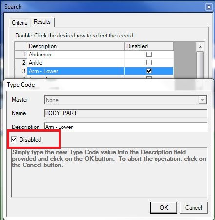Disable Type Codes